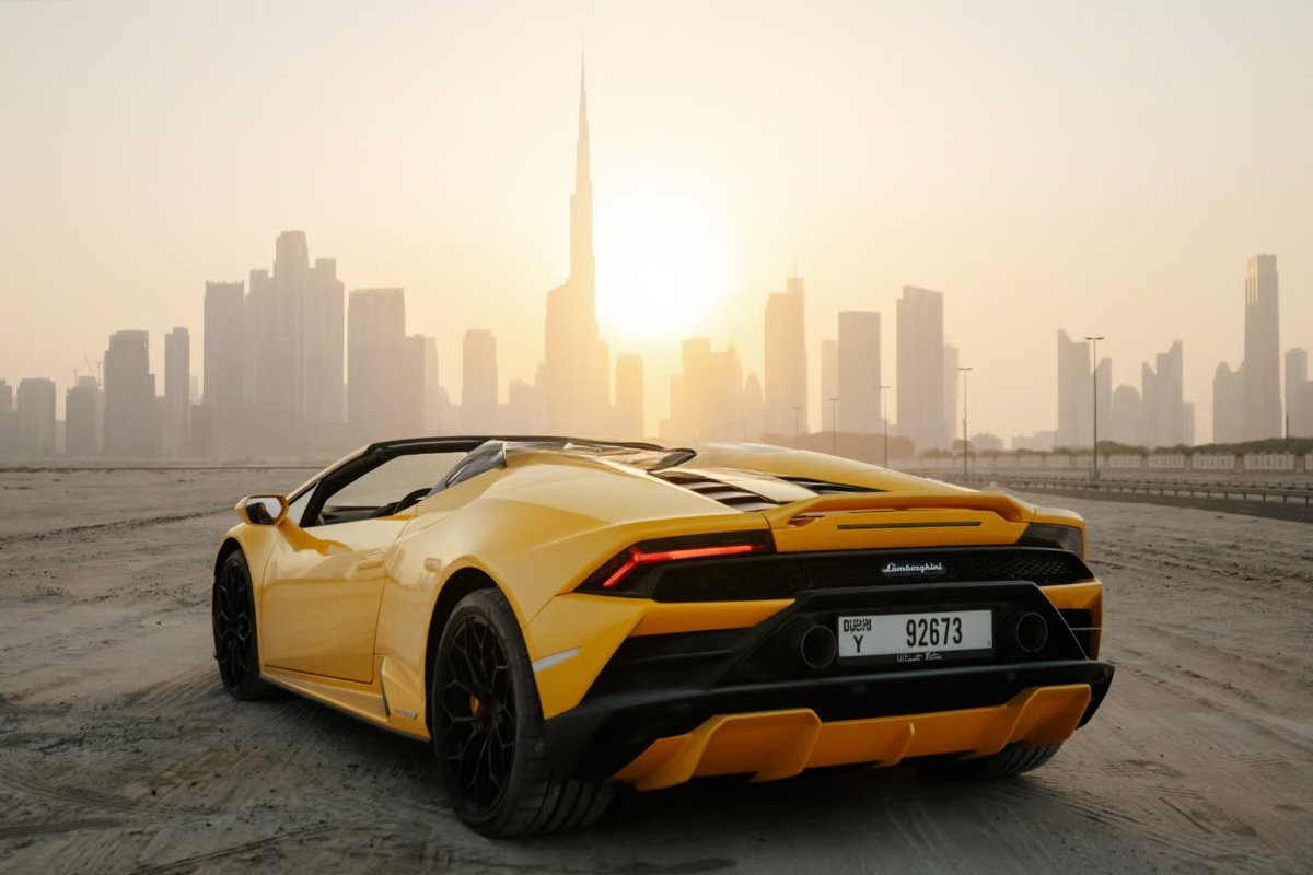 Best Lamborghini Evo Spyder – Yellow Daily Rental in Dubai